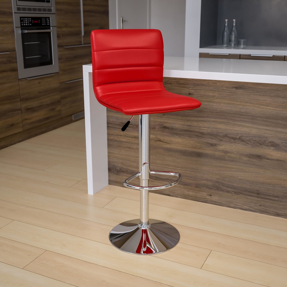 Flash Furniture Contemporary Adjustable Bar Stools, Red Vinyl/Chrome Frame MPN:CH920231RED