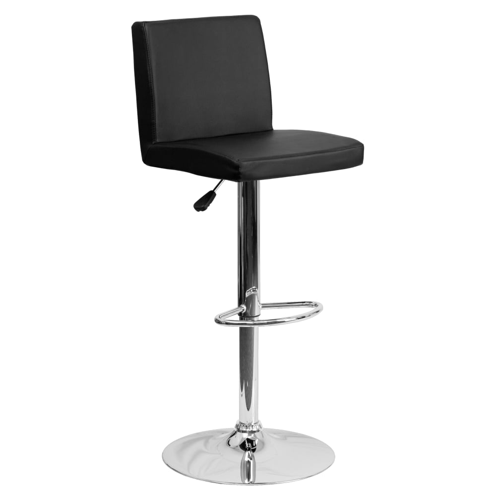 Flash Furniture Contemporary Vinyl Adjustable Height Barstool with Panel Back and Chrome Base, Black MPN:CH92066BK