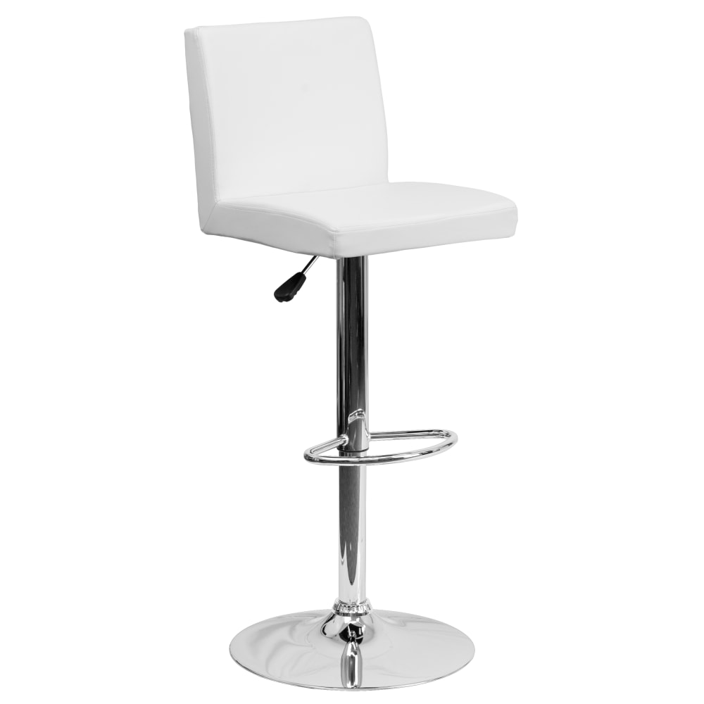 Flash Furniture Contemporary Vinyl Adjustable Height Barstool with Panel Back and Chrome Base, White MPN:CH92066WH