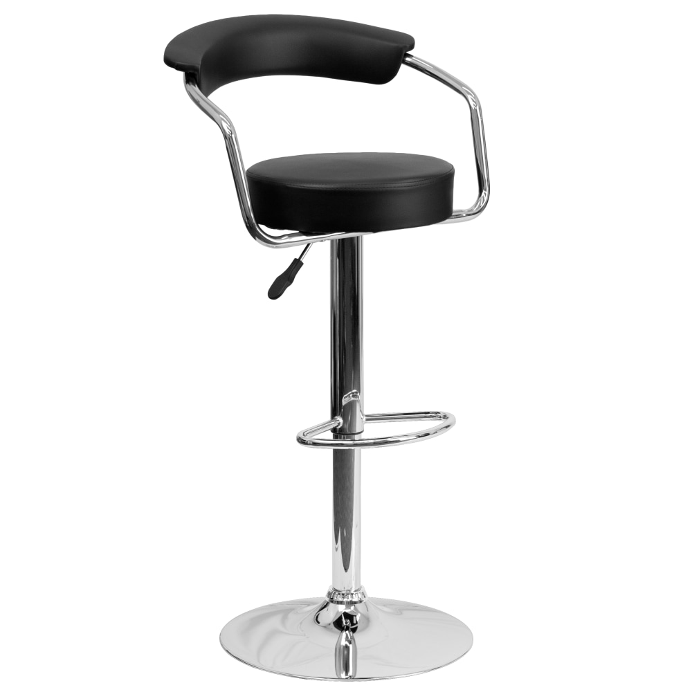 Flash Furniture Contemporary Vinyl Adjustable Height Barstool with Arms and Chrome Base, Black MPN:CHTC31060BK
