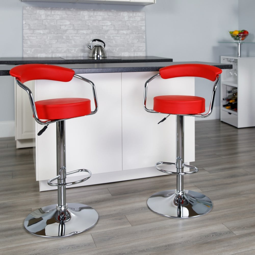 Flash Furniture Contemporary Vinyl Adjustable Height Barstool with Arms and Chrome Base, Red MPN:CHTC31060RED