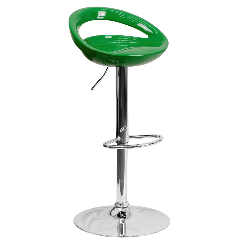 Flash Furniture Contemporary Plastic Adjustable Height Barstool with Rounded Cutout Back and Chrome Base, Green MPN:CHTC31062GN