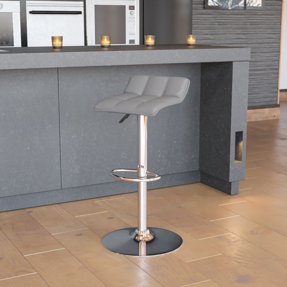 Flash Furniture Contemporary Vinyl Adjustable Height Barstool with Quilted Wave Seat and Chrome Base, Gray MPN:DS801BGY