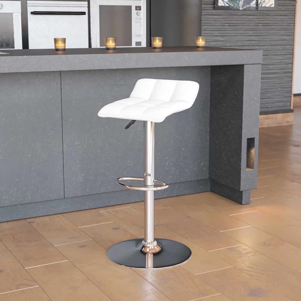 Flash Furniture Contemporary Vinyl Adjustable Height Barstool with Quilted Wave Seat and Chrome Base, White MPN:DS801BWH