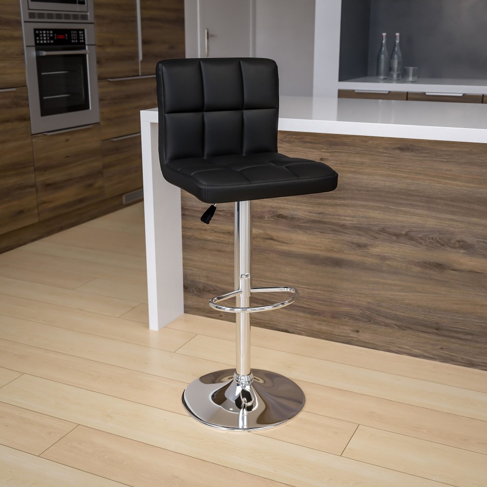 Flash Furniture Contemporary Quilted Vinyl Adjustable Height Barstool with Chrome Base, Black MPN:DS810MODBK