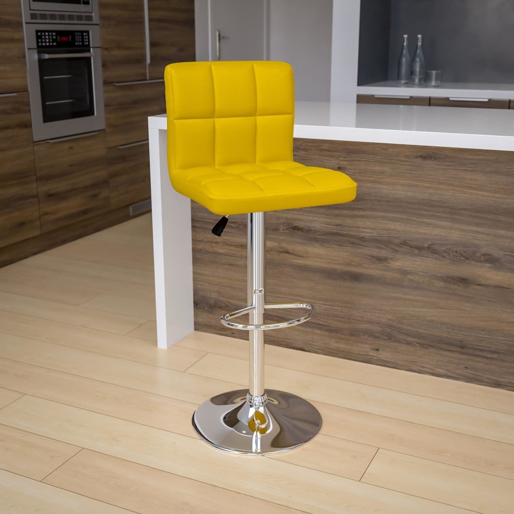 Flash Furniture Contemporary Quilted Vinyl Adjustable Height Barstool with Chrome Base, Yellow MPN:DS810MODYEL