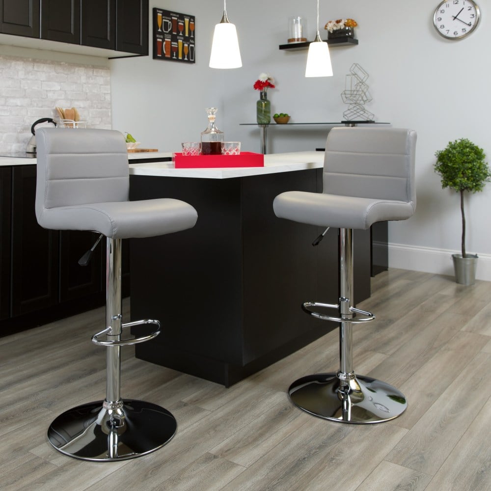 Flash Furniture Contemporary Vinyl Adjustable Height Barstool with Rolled Seat and Chrome Base, Gray MPN:DS8110BGY