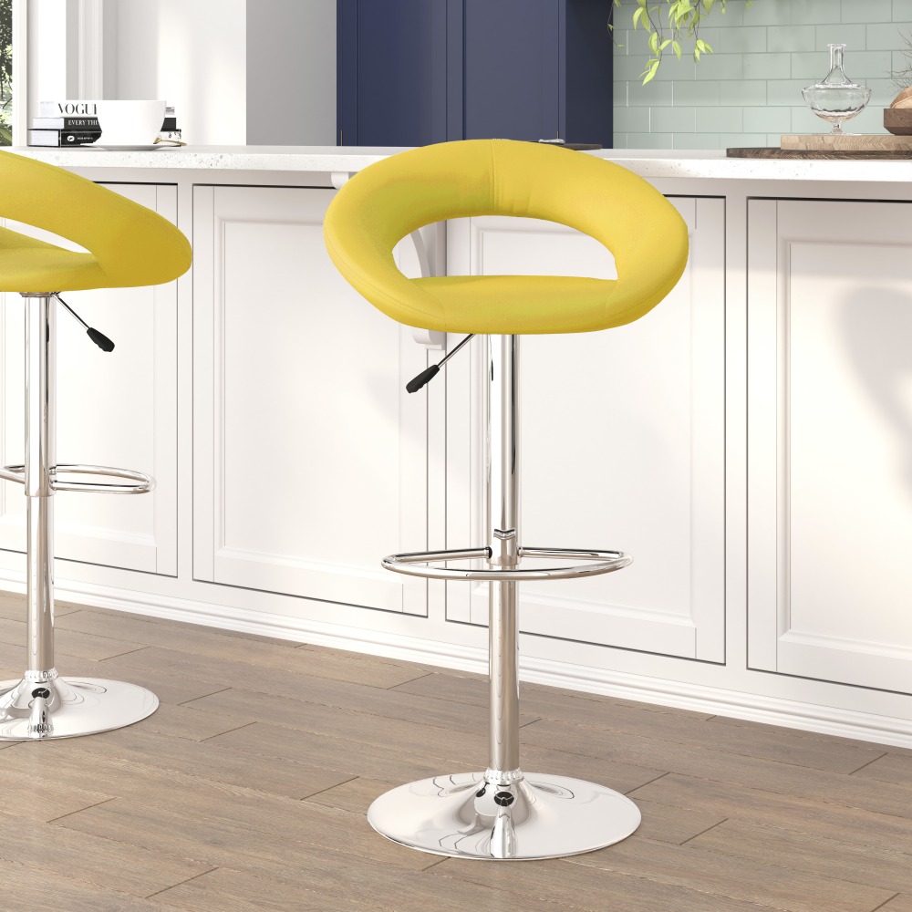 Flash Furniture Contemporary Vinyl Rounded Orbit-Style Back Adjustable Height Barstool with Chrome Base, Yellow MPN:DS811YEL