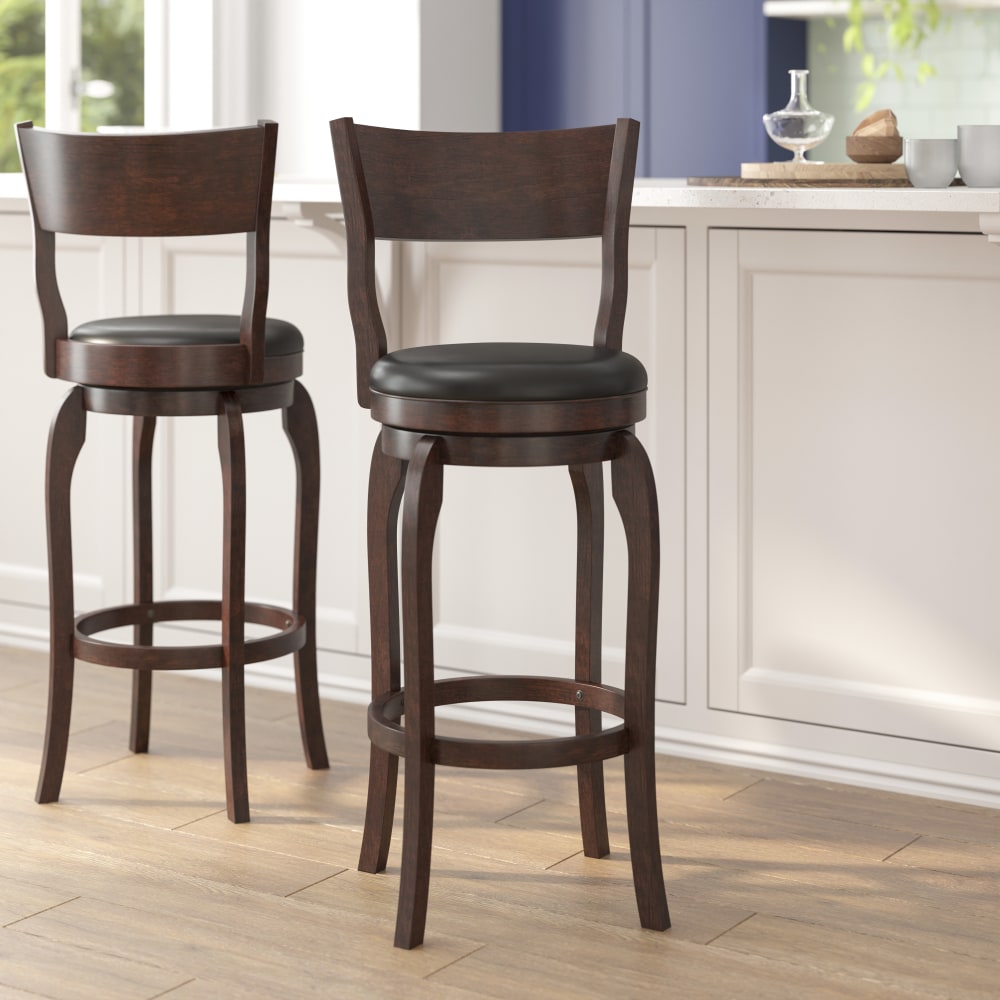 Flash Furniture Nichola Commercial Grade Classic Open Back Swivel Bar H Pub Barstool, Uphosltered Seat, Black Vinyl/Espresso Frame - ESNT229ESP MPN:ESNT229ESP