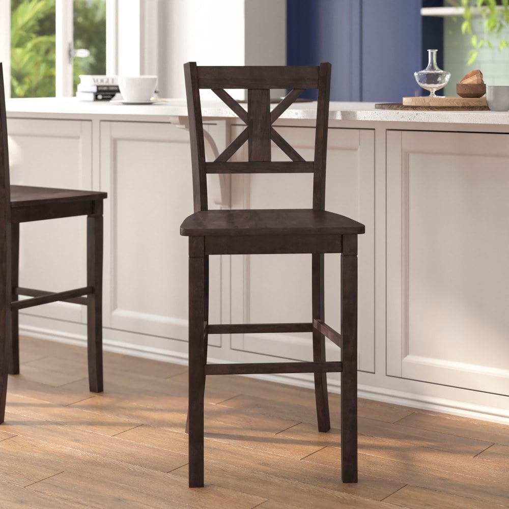 Flash Furniture Gwendolyn Set of 2 Commercial Grade Solid Wood Modern Farmhouse Counter Height Barstool, Gray Wash Walnut MPN:ESSTBN129GY2