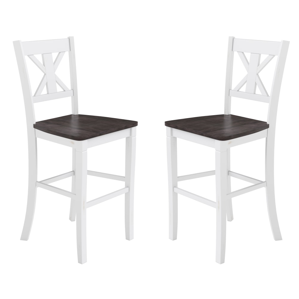 Flash Furniture Gwendolyn Set of 2 Commercial Grade Solid Wood Modern Farmhouse Counter Height Barstool, White Wash MPN:ESSTBN129WH2