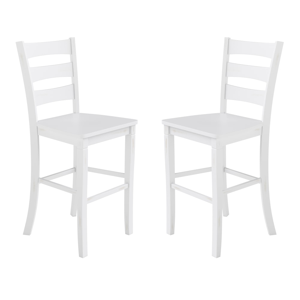 Flash Furniture Liesel Set of 2 Commercial Grade Wooden Classic Ladderback Bar Height Barstool with Solid Wood Seat, White Wash MPN:ESSTBN529WH2