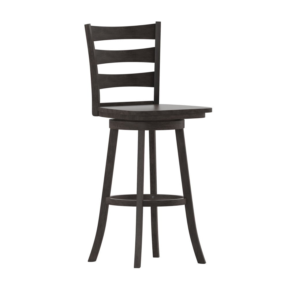 Flash Furniture Liesel Commercial Grade Wooden Classic Ladderback Swivel Bar Height Barstool with Solid Wood Seat, Gray Wash Walnut MPN:ESUN31WS29GY