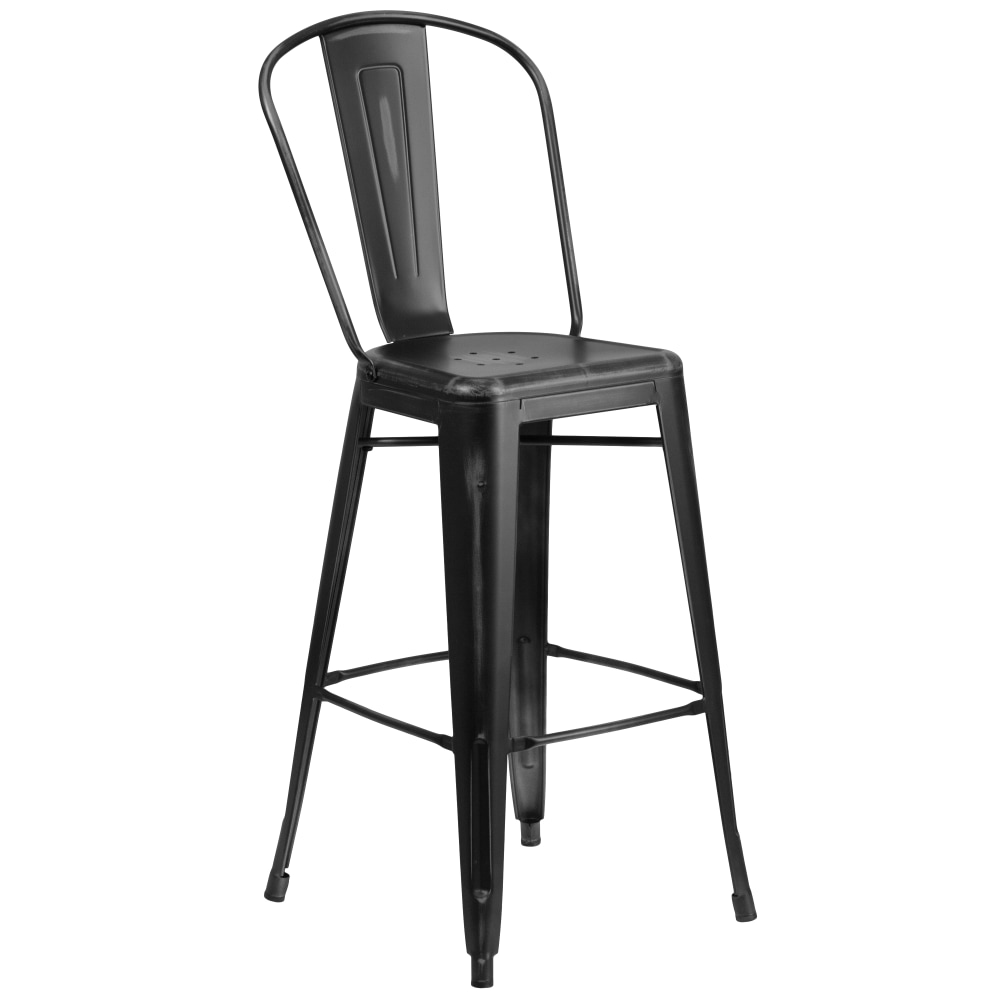 Flash Furniture Commercial-Grade 30inH Distressed Metal Bar Stool, Black MPN:ET353430BK