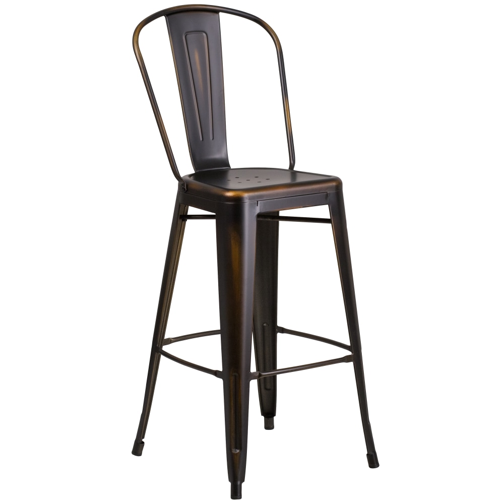 Flash Furniture Commercial-Grade 30inH Distressed Metal Bar Stool, Copper MPN:ET353430COP