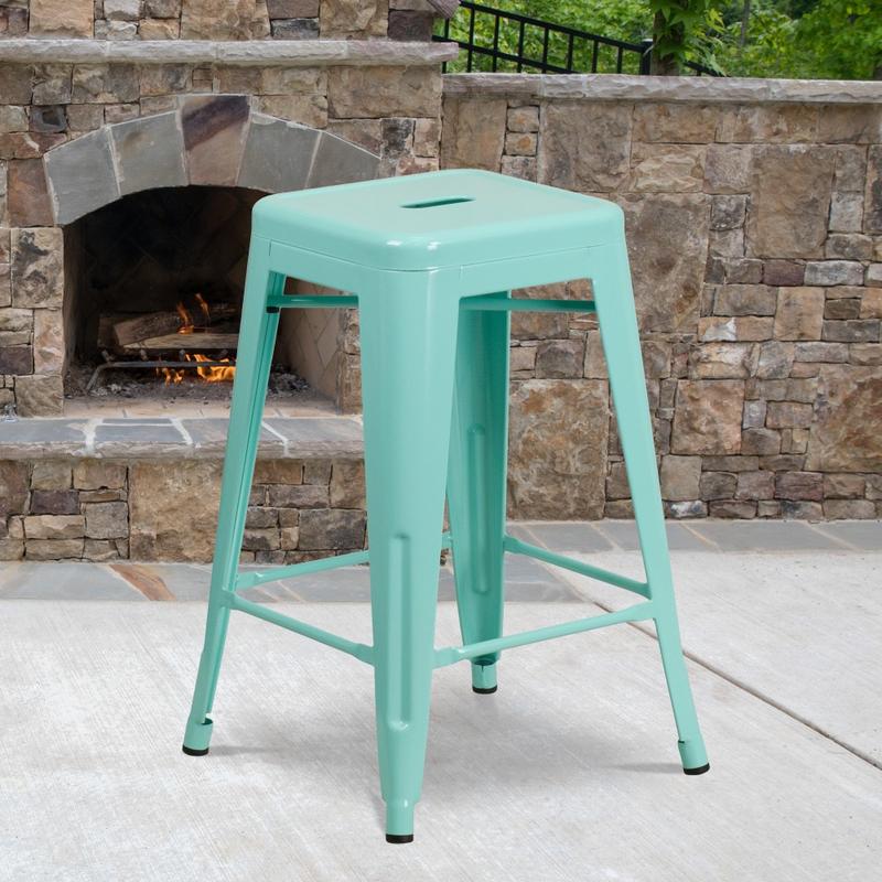 Flash Furniture 24inH Commercial-Grade Metal Backless Counter Stool, Mint Green MPN:ETBT350324MINT