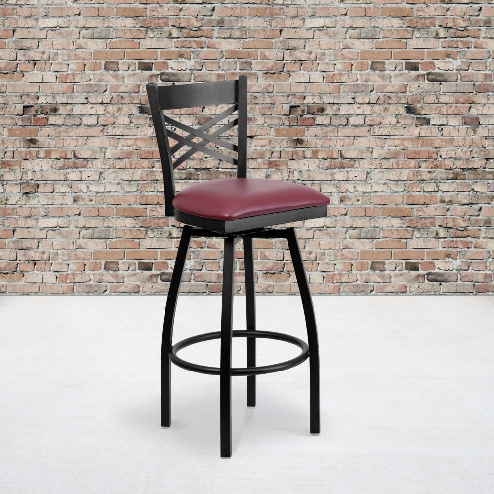 Flash Furniture Metal/Vinyl Swivel Barstool With X Back, Burgundy/Black MPN:XU6F8BXSWVBGV