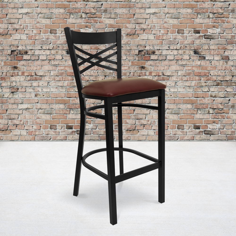Flash Furniture Metal/Vinyl Restaurant Barstool With X Back, Burgundy/Black MPN:XU6FOBXBARBRV