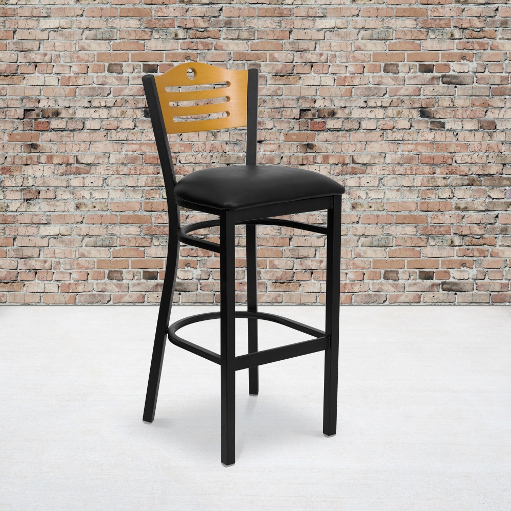 Flash Furniture Metal/Vinyl Restaurant Barstool With Slat Back, Natural/Black MPN:XU6H3BSLTBARBKV