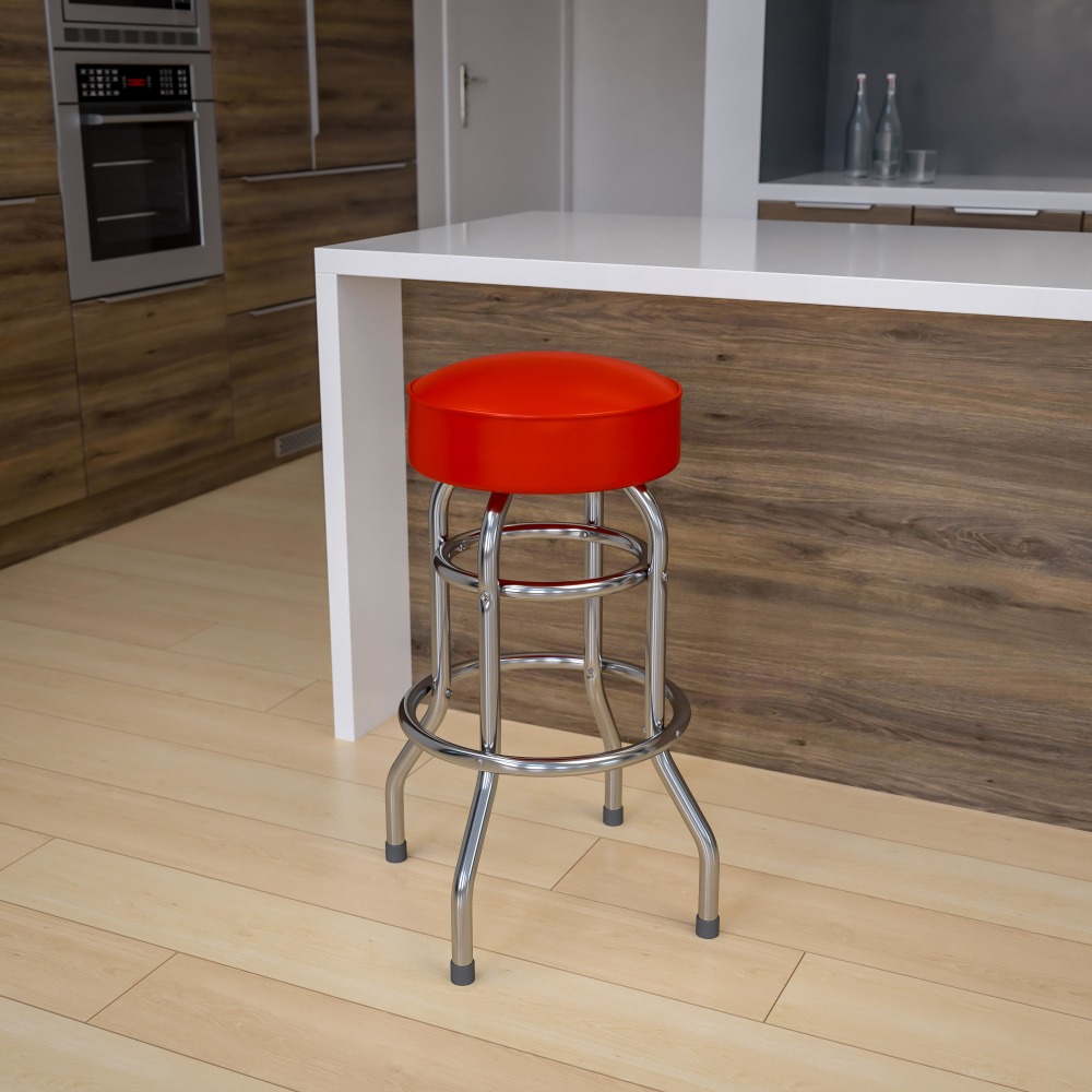 Flash Furniture Double-Ring Barstool, Red/Gray MPN:XUD100RED