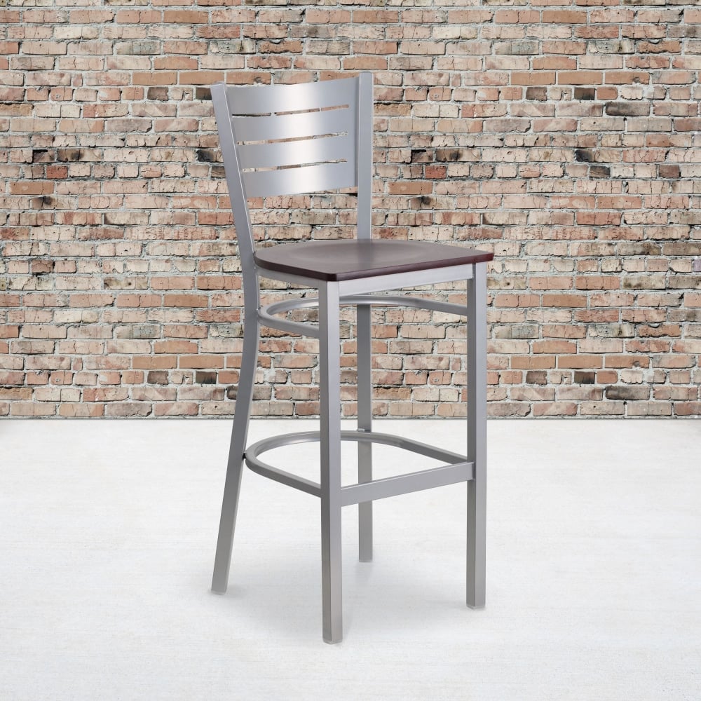 Flash Furniture Metal/Wood Restaurant Barstool With Slat Back, Mahogany/Silver MPN:XUDG60402BMAW
