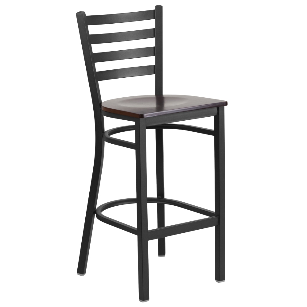 Flash Furniture Metal/Wood Restaurant Barstool With Ladder Back, Walnut/Black MPN:XUDG697BBARWAW