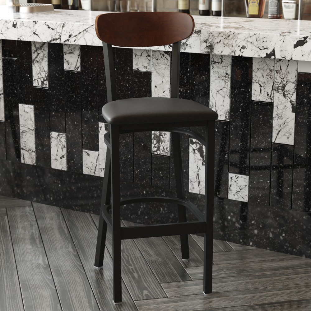 Flash Furniture Wright Steel/Vinyl Commercial-Grade Barstool With Boomerang Back, Black/Walnut MPN:XUDG6V6BVWAL