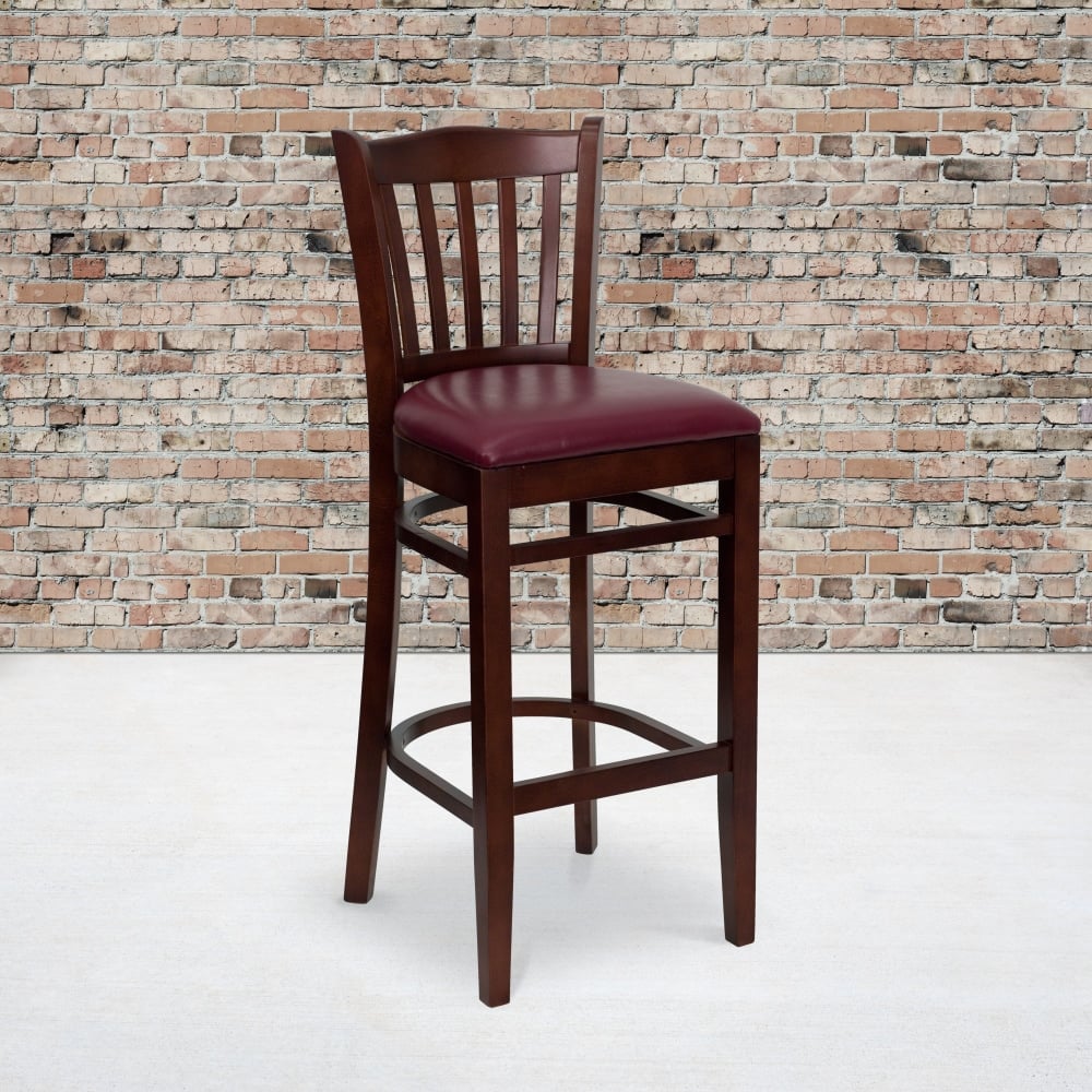 Flash Furniture Wooden/Vinyl Restaurant Barstool With Vertical Slat Back, Burgundy/Mahogany MPN:XUW08BARMAHBRV