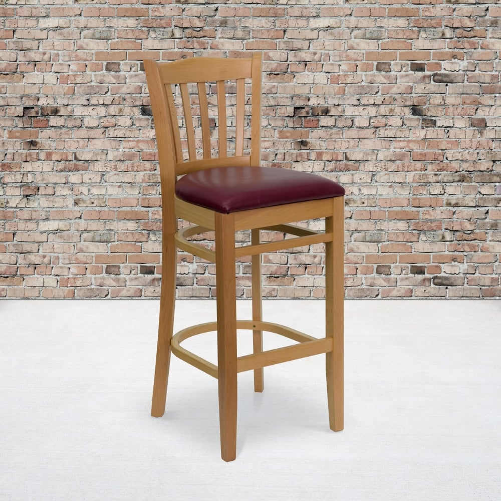 Flash Furniture Wooden/Vinyl Restaurant Barstool With Vertical Slat Back, Burgundy/Natural MPN:XUW08BARNATBRV