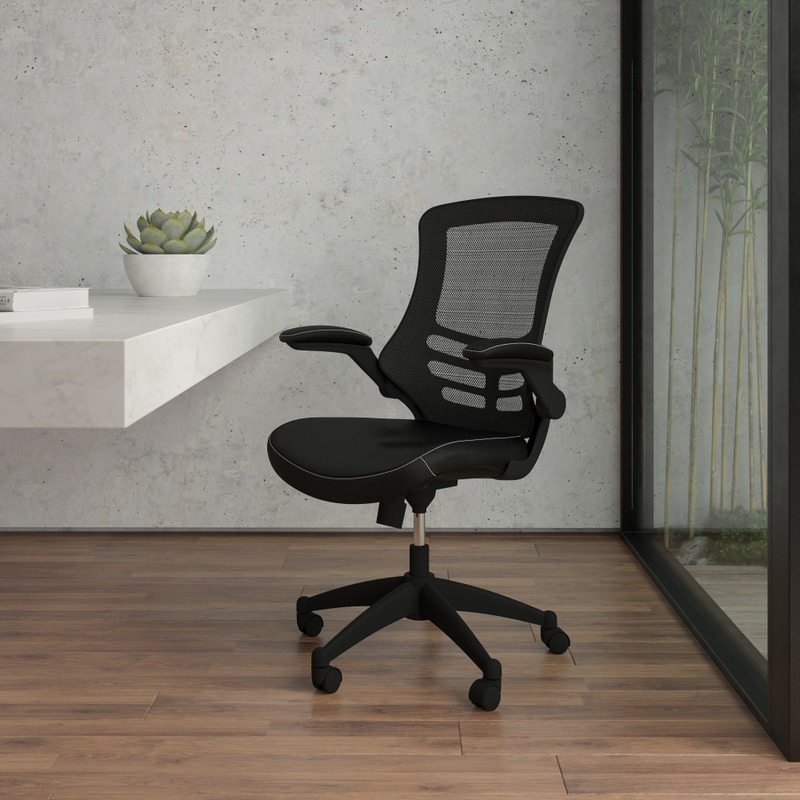 Flash Furniture LeatherSoft Faux Leather Mid-Back Swivel Chair With Flip-Up Arms, Black MPN:BL-X-5M-LEA-GG