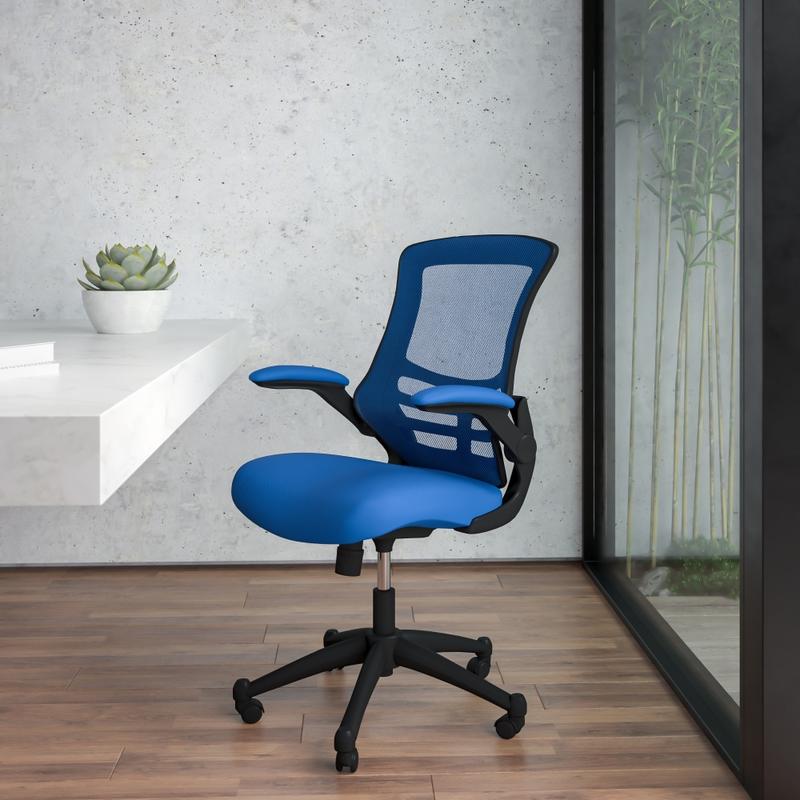 Flash Furniture Mesh Mid-Back Swivel Task Chair With Flip-Up Arms, Blue/Black MPN:BLX5MBLUE