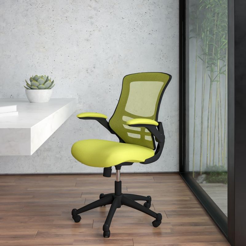 Flash Furniture Mesh Mid-Back Swivel Task Chair With Flip-Up Arms, Green/Black MPN:BLX5MGRN