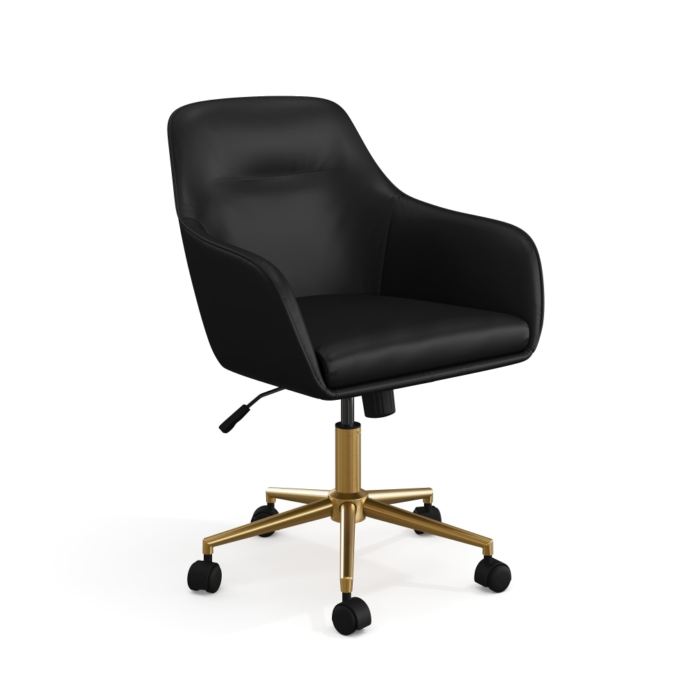 Martha Stewart Rayna Faux Leather Upholstered Office Chair, Black Faux Leather/Polished Brass Frame MPN:CH2209216BKGLD