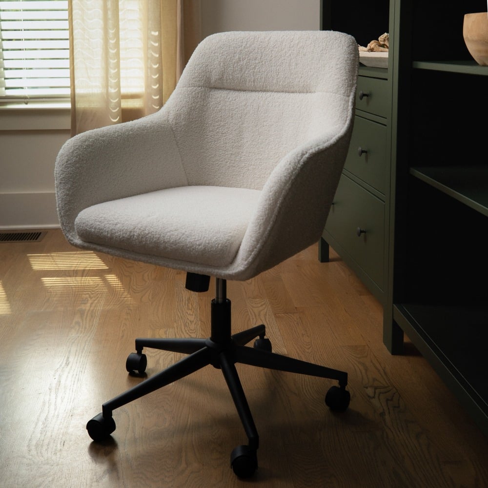 Martha Stewart Rayna Fabric Upholstered Mid-Back Office Task Chair, White/Oil-Rubbed Bronze MPN:CH2209216WHBK