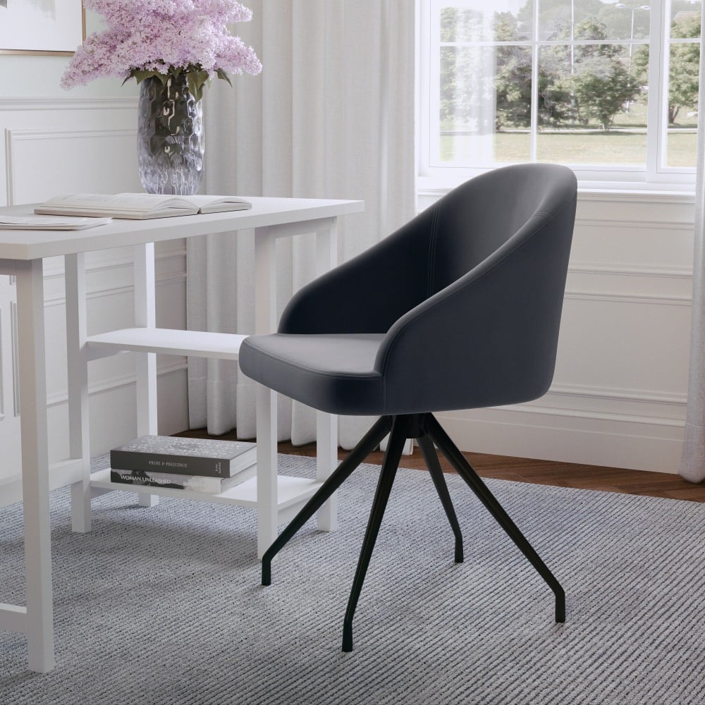 Martha Stewart Sora Upholstered Mid-Back Stationary Office Task Chair, Velvet, Gray/Oil-Rubbed Bronze MPN:CH222119GYBK
