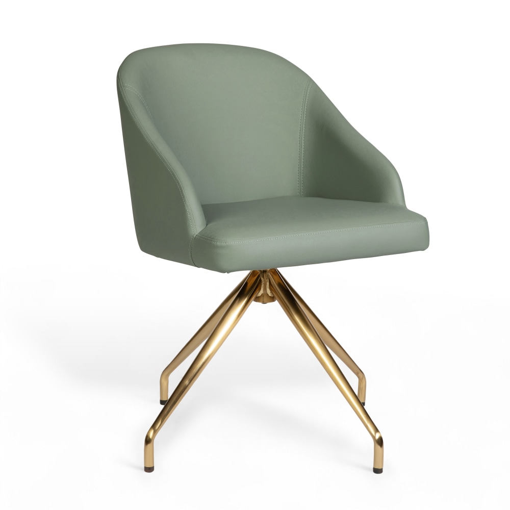 Martha Stewart Sora Faux Leather Stationary Office Chair, Sage Faux Leather/Polished Brass Frame MPN:CH222119SGGLD