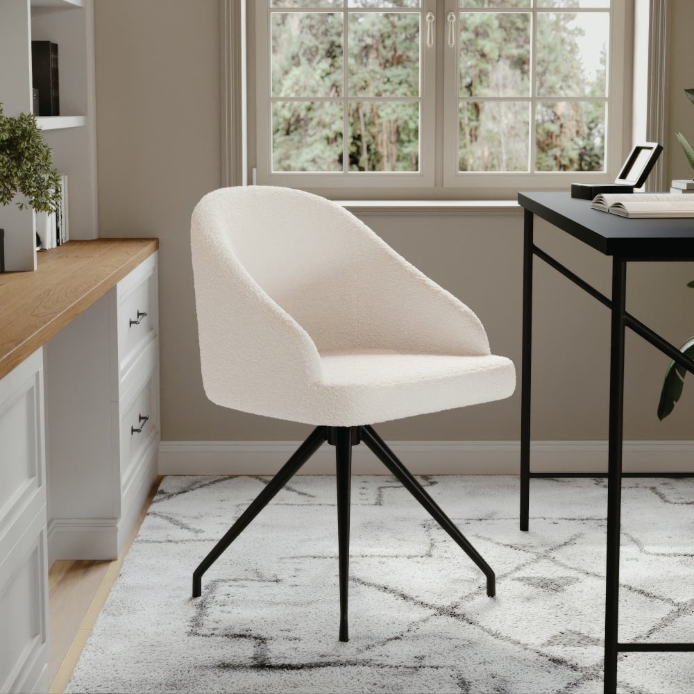 Martha Stewart Sora Upholstered Mid-Back Stationary Office Task Chair, Boucle, White/Oil-Rubbed Bronze MPN:CH222119WHBK