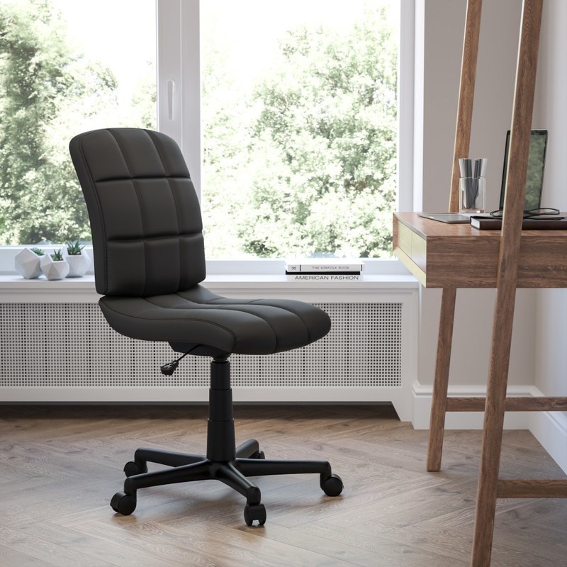 Flash Furniture Quilted Vinyl Mid-Back Swivel Task Chair, Armless, Black MPN:GO-1691-1-BK-GG