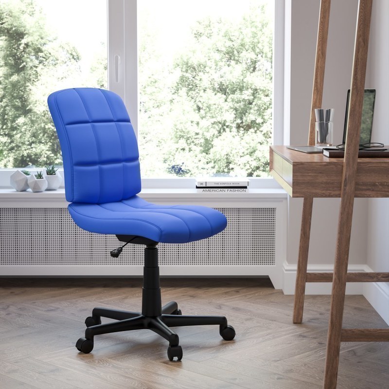 Flash Furniture Quilted Vinyl Mid-Back Swivel Task Chair, Armeless, Blue/Black MPN:GO-1691-1-BLUE-GG