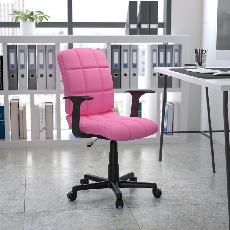 Flash Furniture Quilted Vinyl Mid-Back Swivel Task Chair, Pink/Black MPN:GO-1691-1-PINK-A-GG