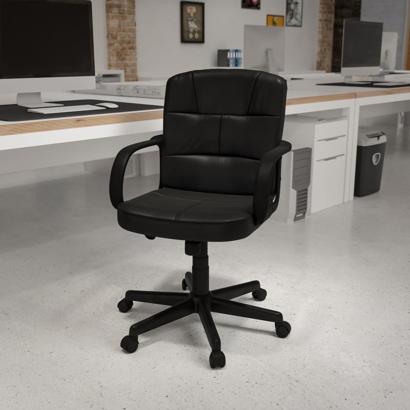 Flash Furniture LeatherSoft Faux Leather Mid-Back Swivel Task Chair With Arms, Black MPN:GO-228S-BK-LEA-GG