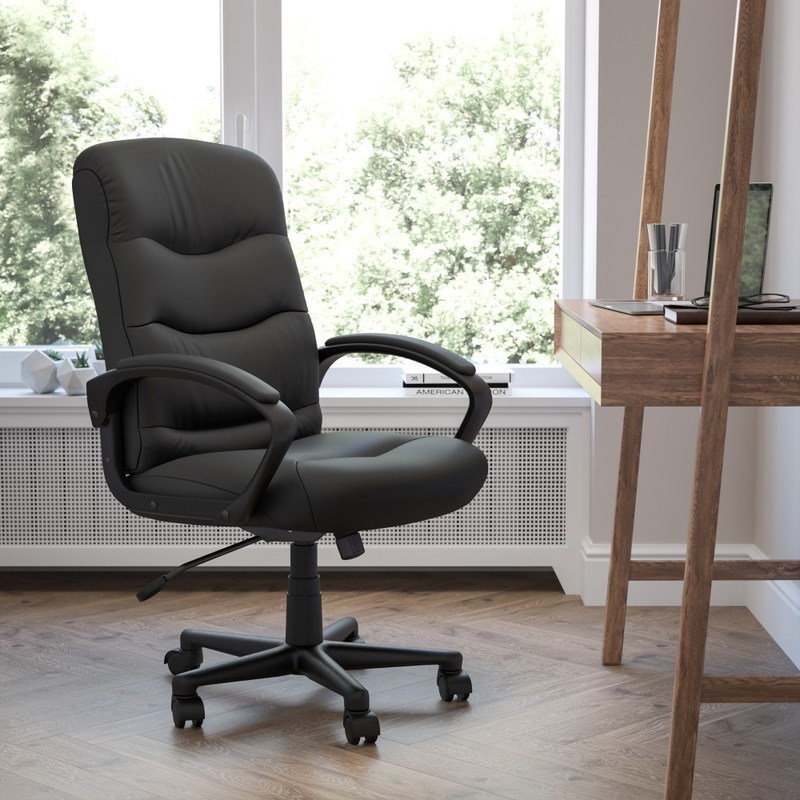 Flash Furniture LeatherSoft Faux Leather Mid-Back Swivel Task Chair With 24 1/2in Back Cushion, Black MPN:GO-977-1-BK-LEA-GG