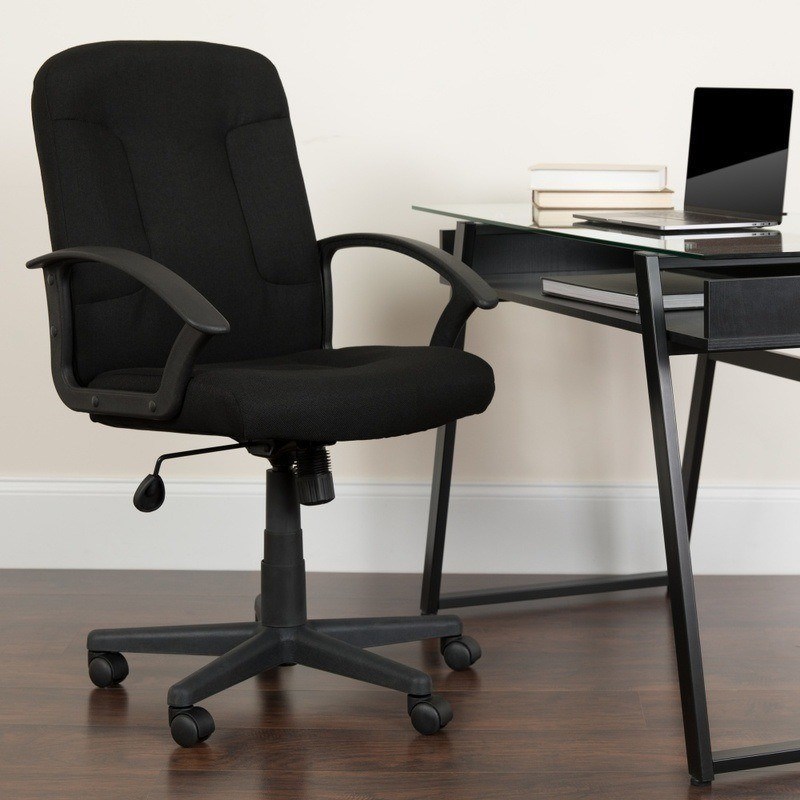 Flash Furniture Fabric Mid-Back Swivel Chair, Black MPN:GO-ST-6-BK-GG