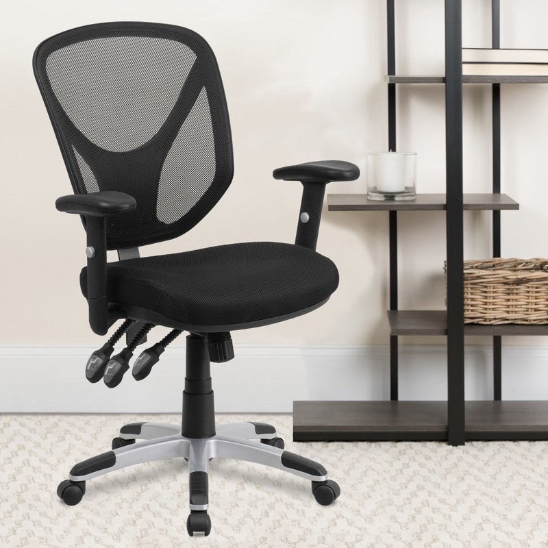 Flash Furniture Mesh Mid-Back Swivel Task Chair With Adjustable Arms, Black/Silver MPN:GO-WY-89-GG
