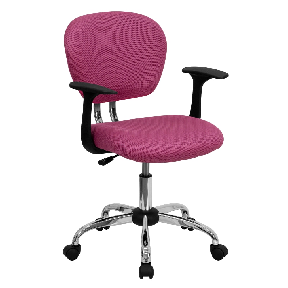 Flash Furniture Mesh Mid-Back Swivel Task Chair With Arms, Pink/Silver MPN:H-2376-F-PINK-ARMS-GG
