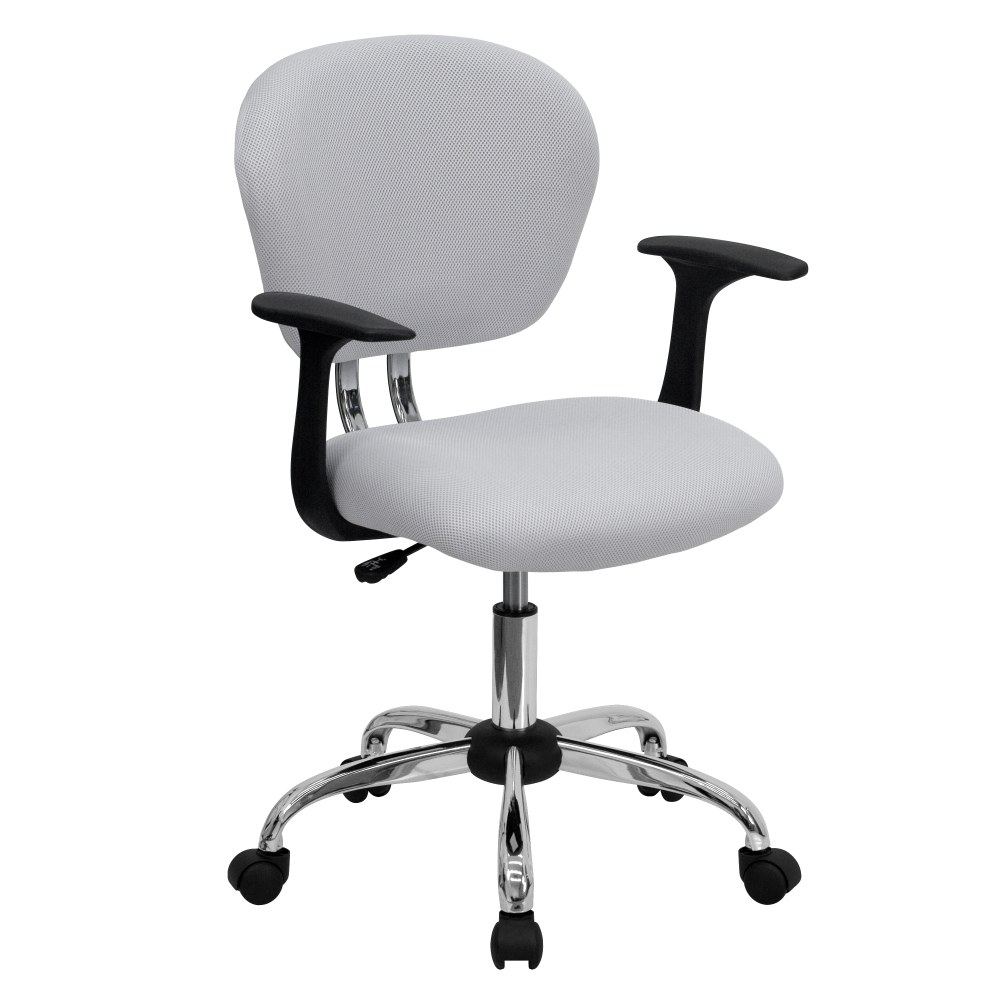 Flash Furniture Mesh Mid-Back Swivel Task Chair With Arms, White/Silver MPN:H-2376-F-WHT-ARMS-GG