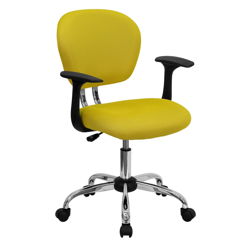 Flash Furniture Mesh Mid-Back Swivel Task Chair With Arms, Yellow/Silver MPN:H-2376-F-YEL-ARMS-GG