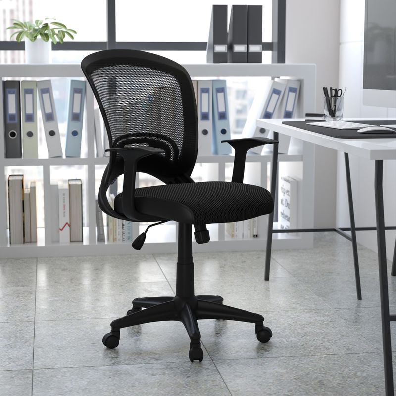 Flash Furniture Mesh Mid-Back Swivel Task Chair With Padded Seat, Black MPN:HL-0007-GG