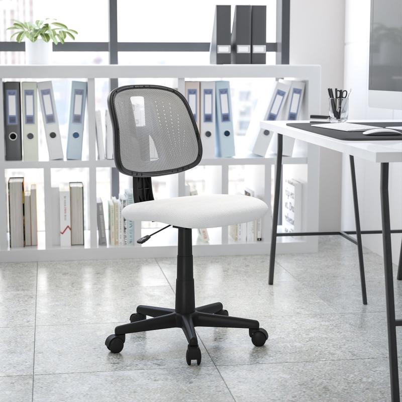 Flash Furniture Flash Fundamentals Mesh Mid-Back Swivel Task Office Chair With Pivot Back, White/Black MPN:LF134WH