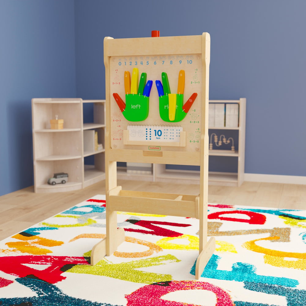 Flash Furniture Bright Beginnings Commercial Grade Double-Sided Wooden Free-Standing STEAM Easel With Storage Tray, Beech MPN:MKME03669